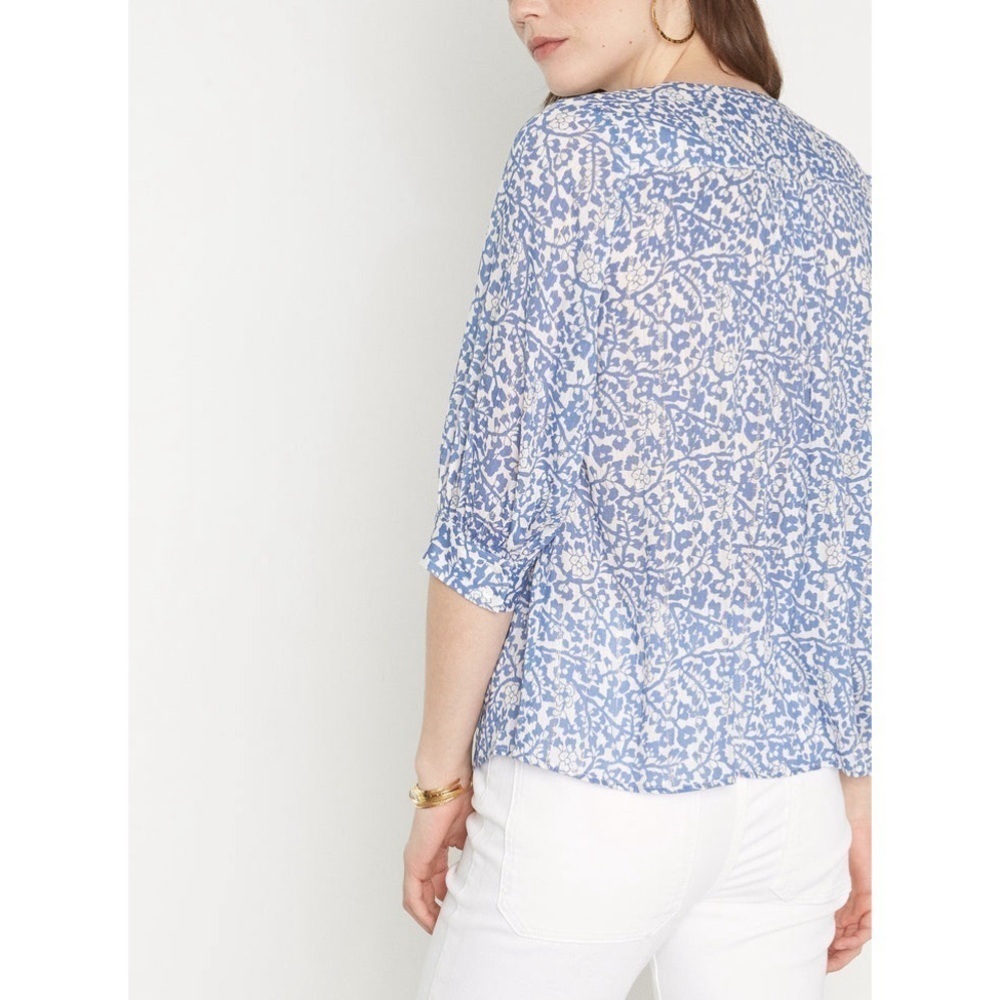 Maison 123 Loana Floral Metallic Blouse French 46 US XL Blue White - Picture 3 of 16